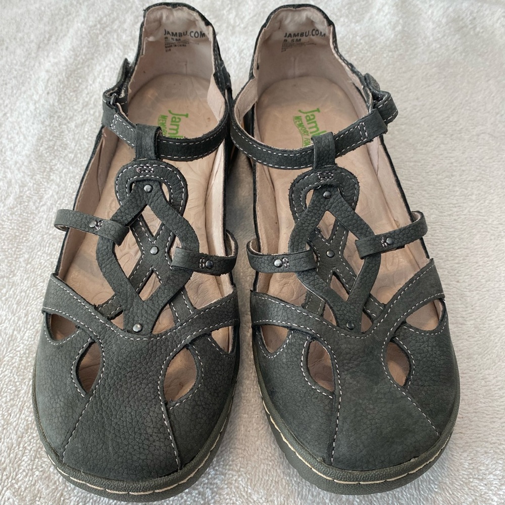 Jambu Spain Flat Charcoal& Pastel Pink Womens Size 8.5